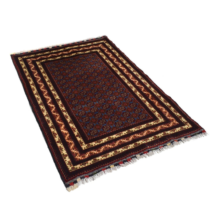 Navy Blue Afghan Khoja Roshnai Rug 3' 1" x 4' 9" Hand-Knotted | No. AL98414