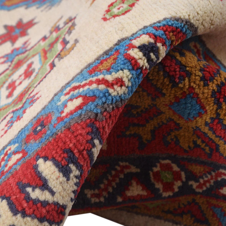 Ivory Afghan Kazak Rug 3'11" x 5'9" Hand-Knotted | No. AL98419