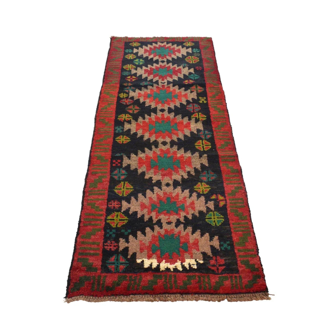 Black Afghan Baluchi Rug 2' 2" x 6' 2" Hand-Knotted | No. AL98429
