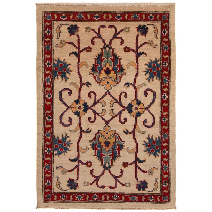 Beige Afghan Kazak Rug 2' 7" x 4' 0" Hand-Knotted | No. AL98470