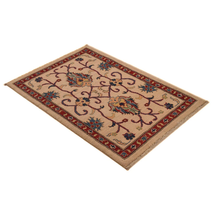 Beige Afghan Kazak Rug 2' 7" x 4' 0" Hand-Knotted | No. AL98470