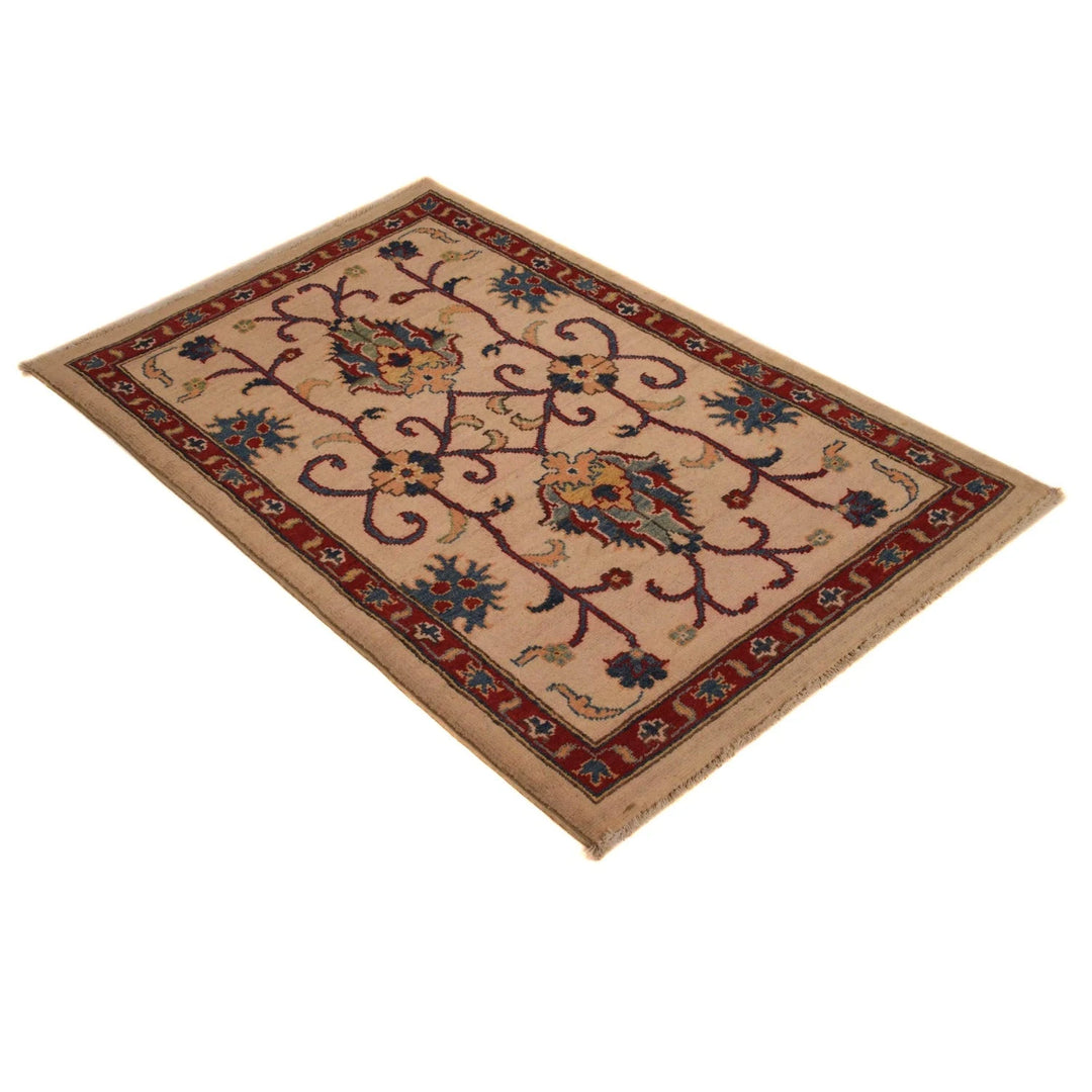 Beige Afghan Kazak Rug 2' 7" x 4' 0" Hand-Knotted | No. AL98470