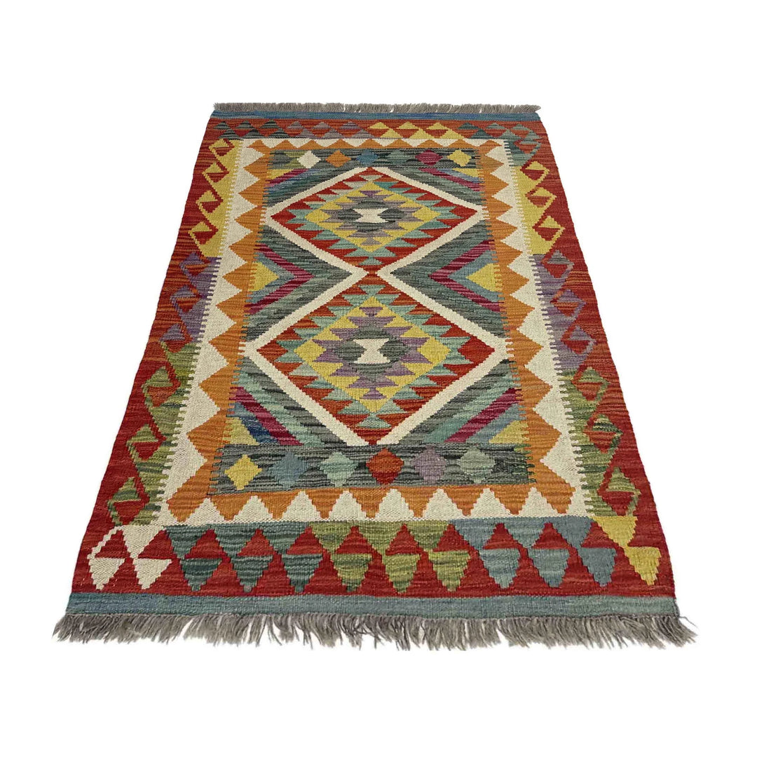 Afghan Vegetable Kilim Rug 2'9" x 4'1" Flat-Weave | No. AL986762