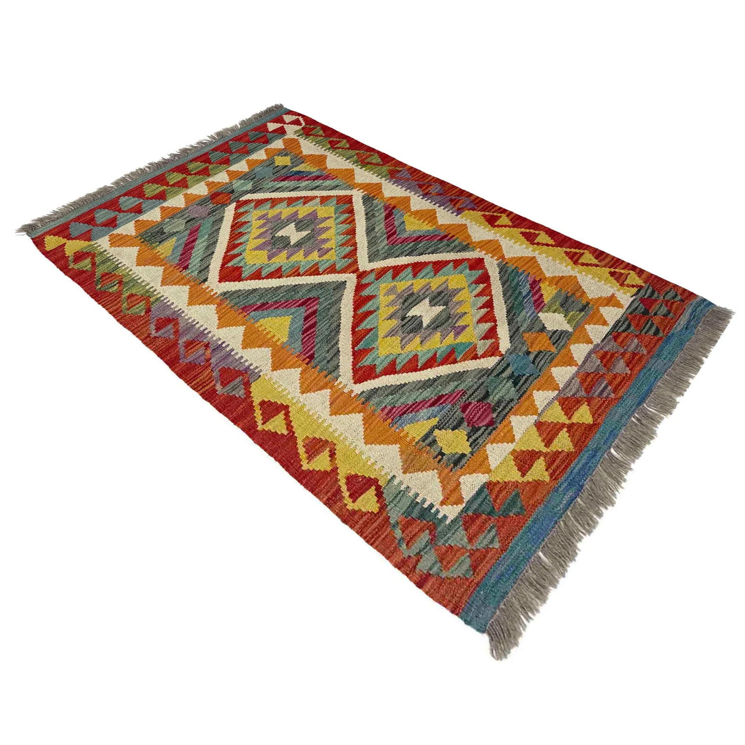 Afghan Vegetable Kilim Rug 2'9" x 4'1" Flat-Weave | No. AL986762