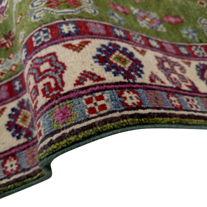 Green Afghan Kazak Rug 2' 8" x 9' 11" Hand-Knotted | No. AL98693