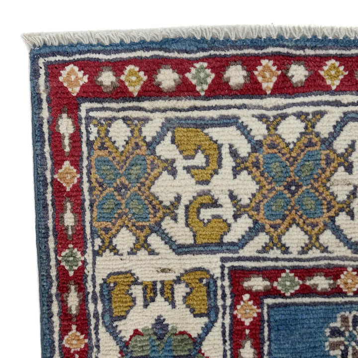 Blue Afghan Kazak Rug 3' 3" x 4' 9" Hand-Knotted | No. AL98740