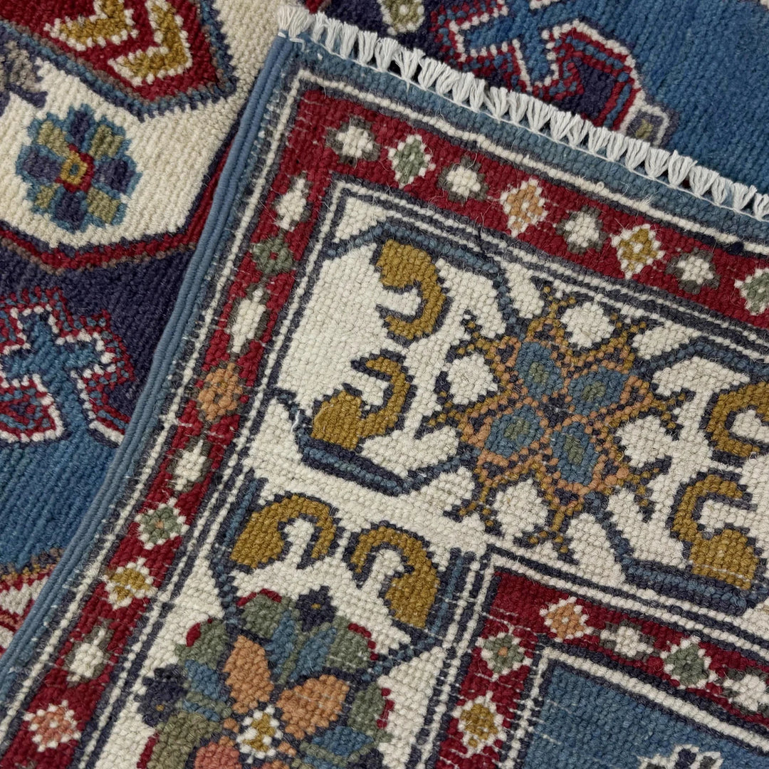 Blue Afghan Kazak Rug 3' 3" x 4' 9" Hand-Knotted | No. AL98740