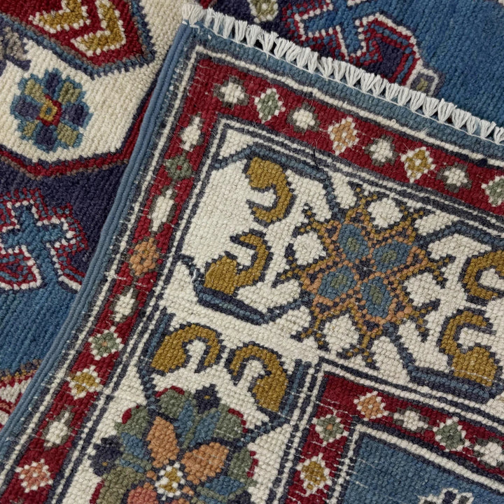 Blue Afghan Kazak Rug 3' 3" x 4' 9" Hand-Knotted | No. AL98740