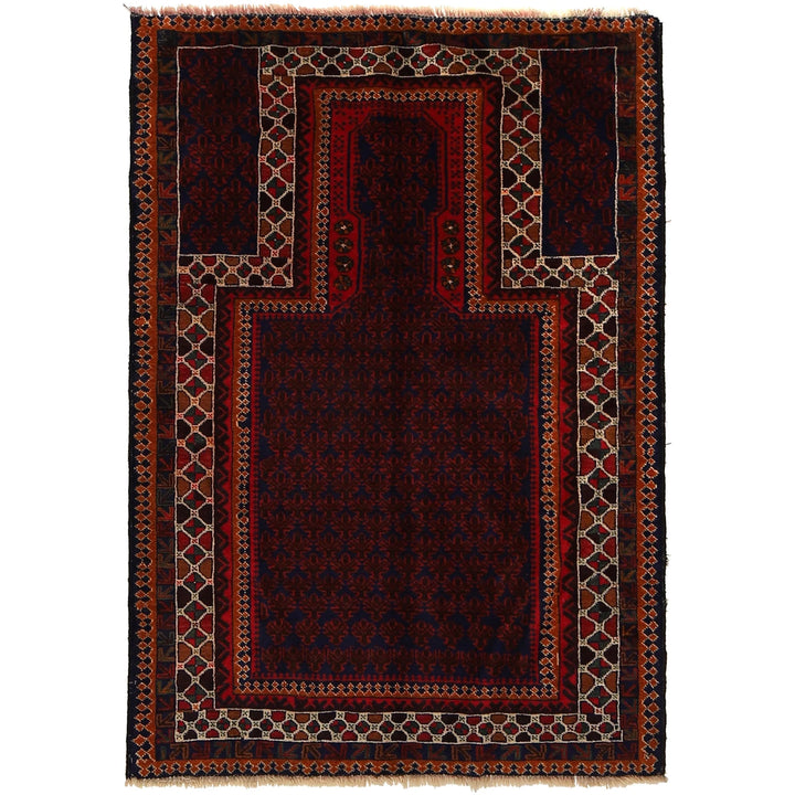 Afghan Prayer Rug 3' 1" x 4' 5" Hand-Knotted | No. AL98746