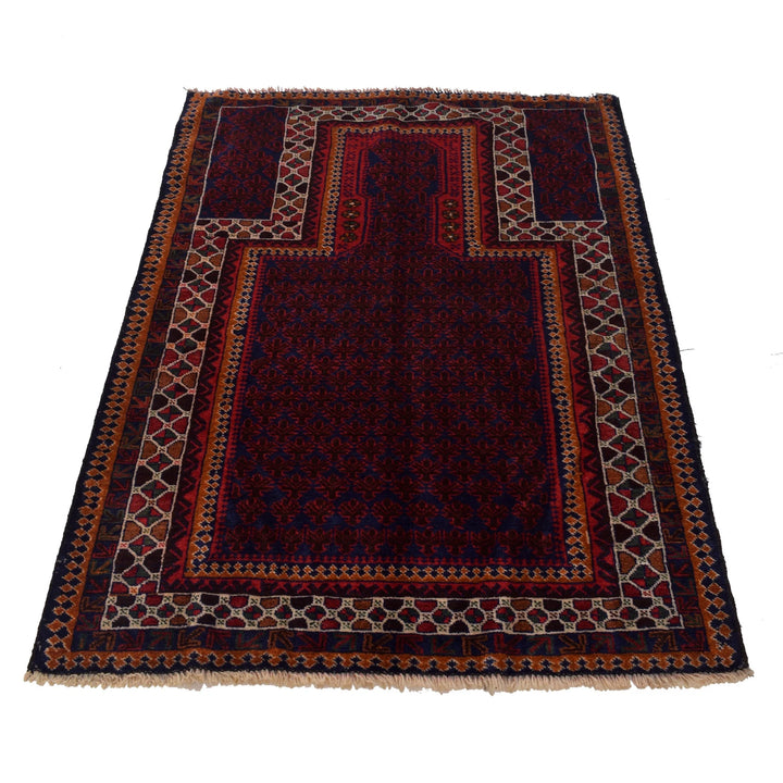 Afghan Prayer Rug 3' 1" x 4' 5" Hand-Knotted | No. AL98746