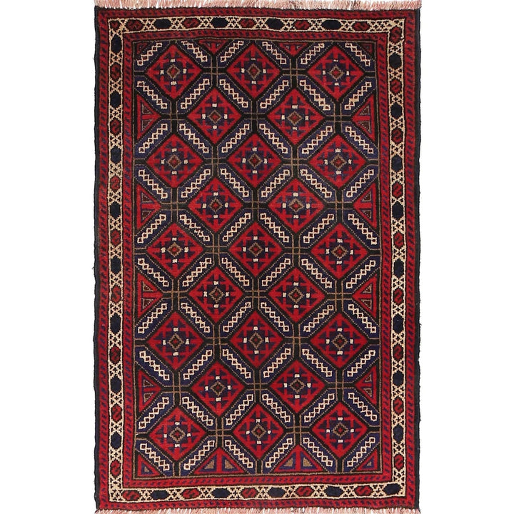 Afghan Baluchi Rug 2' 11" x 4' 5" Hand-Knotted | No. AL98823