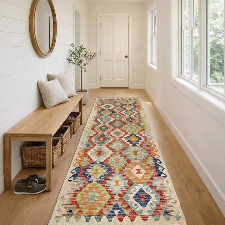 Afghan Vegetable Kilim Rug 2' 8" x 9' 8" Flat-Weave | No. AL98835