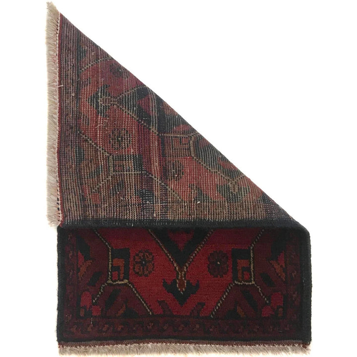 Red Afghan Oriental Doormat 1' 5" x 1' 10" Hand-Knotted | No. AL98902
