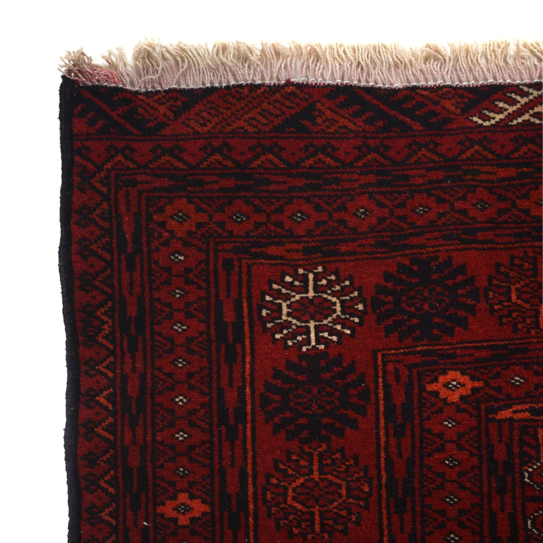 Red Afghan Bokhara Rug 3' 11" x 5' 11" Hand-Knotted | No. AL98916