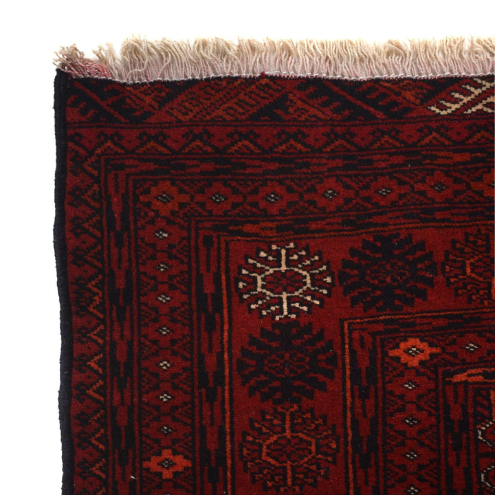 Red Afghan Bokhara Rug 3' 11" x 5' 11" Hand-Knotted | No. AL98916