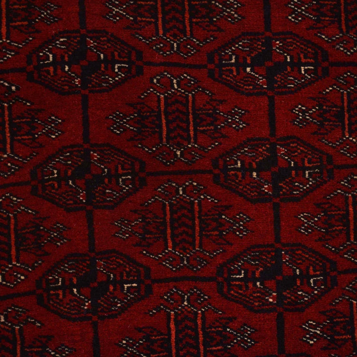 Red Afghan Bokhara Rug 3' 11" x 5' 11" Hand-Knotted | No. AL98916