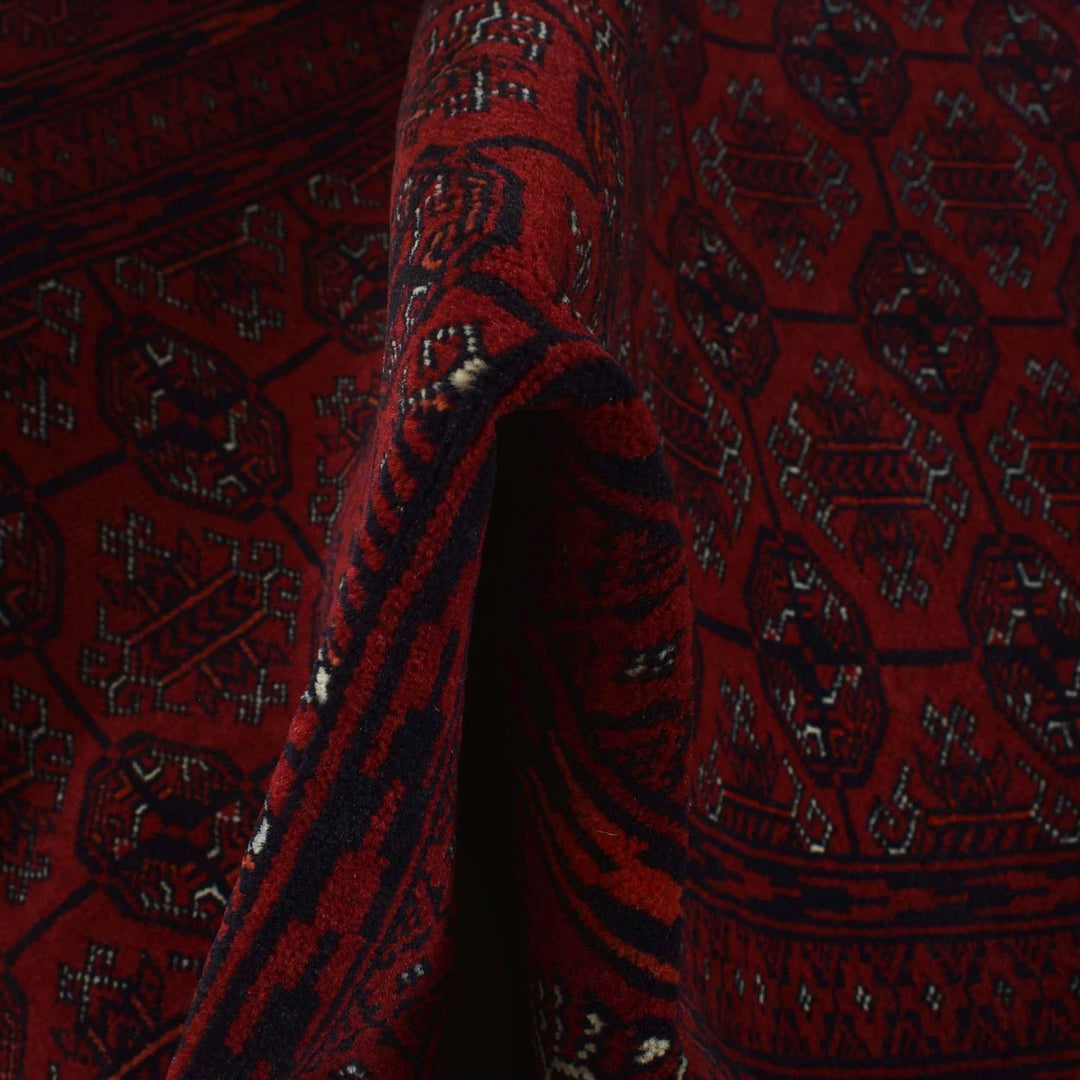Red Afghan Bokhara Rug 3' 11" x 5' 11" Hand-Knotted | No. AL98916