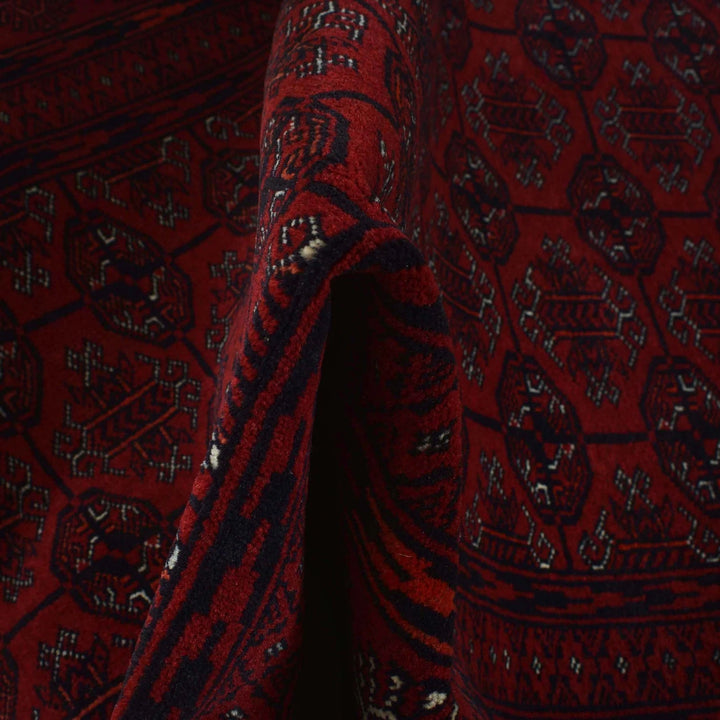 Red Afghan Bokhara Rug 3' 11" x 5' 11" Hand-Knotted | No. AL98916