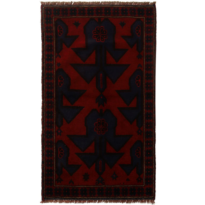 Red Afghan Baluchi Rug 3'2" x 5'1" Hand-Knotted | No. AL98971