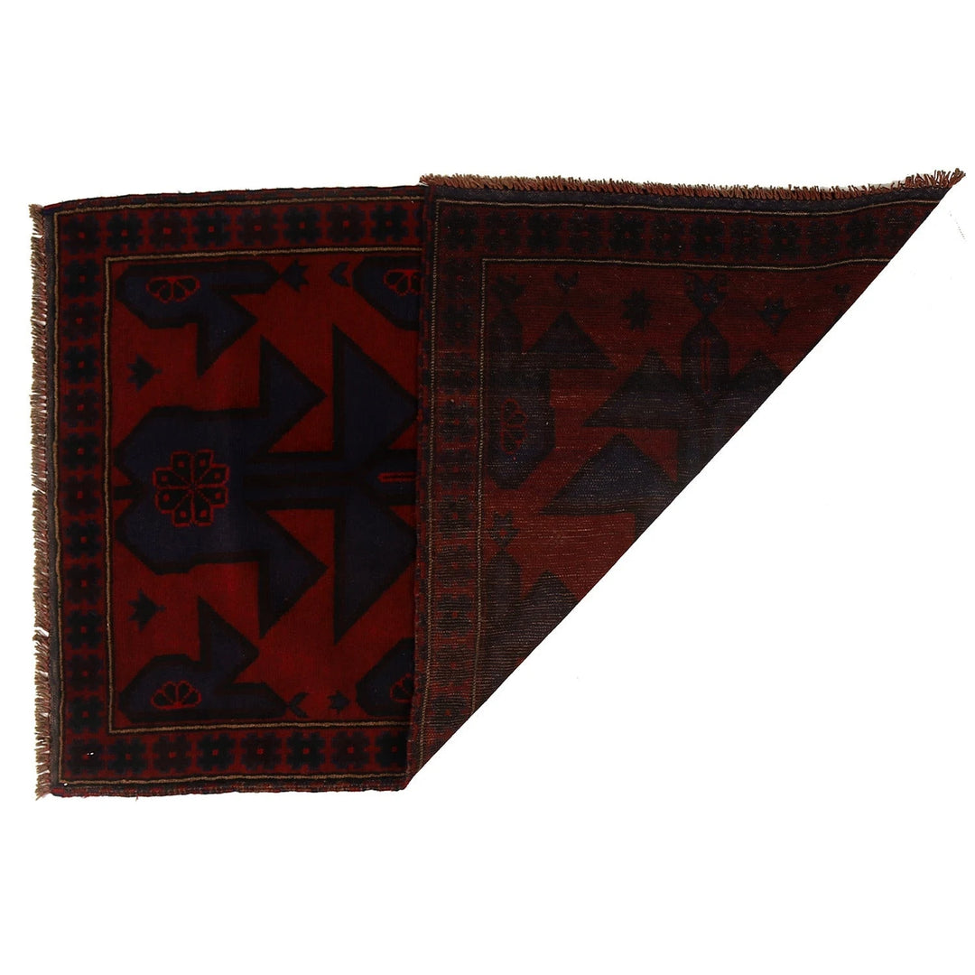 Red Afghan Baluchi Rug 3'2" x 5'1" Hand-Knotted | No. AL98971