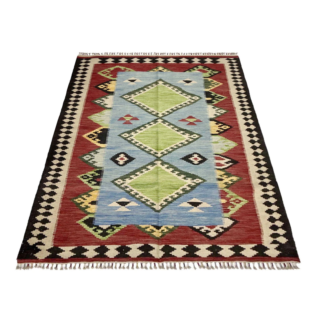 Afghan Vegetable Kilim Rug 4' 10" x 6' 5" Flat-Weave | No. AL990209