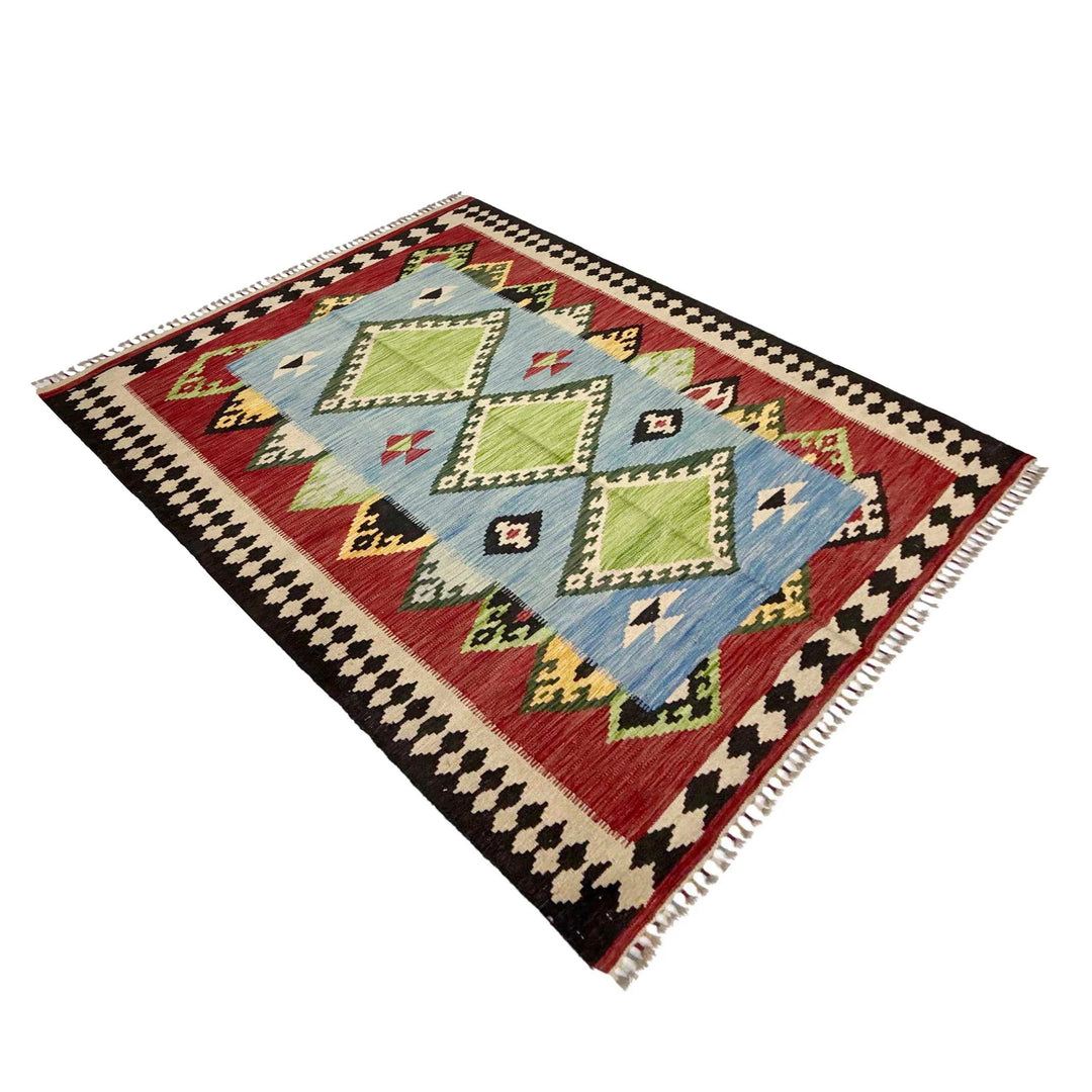 Afghan Vegetable Kilim Rug 4' 10" x 6' 5" Flat-Weave | No. AL990209
