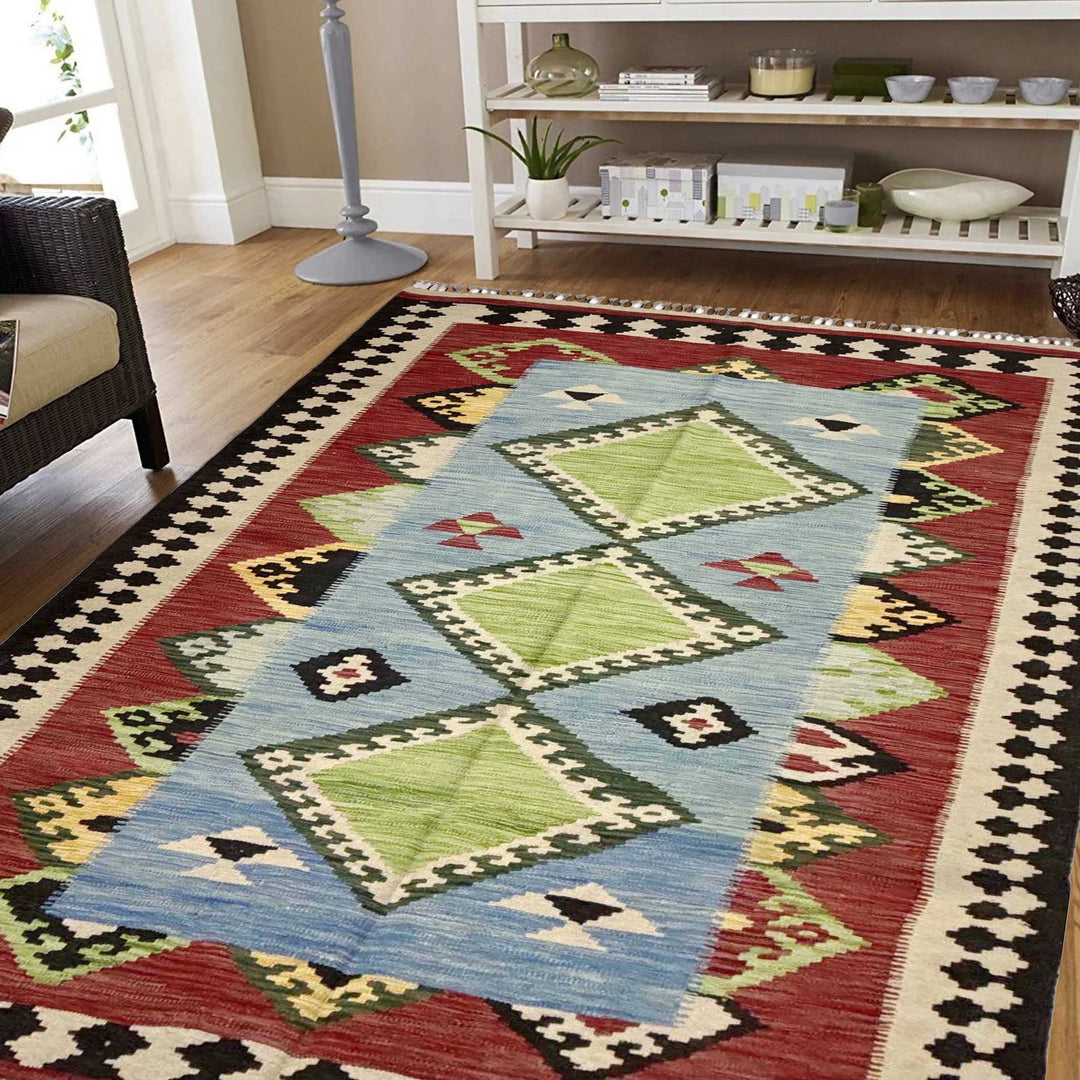 Afghan Vegetable Kilim Rug 4' 10" x 6' 5" Flat-Weave | No. AL990209