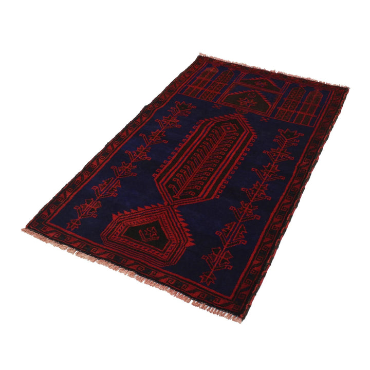 Blue Afghan Prayer Rug 3' 1" x 4' 10" Hand-Knotted | No. AL99028
