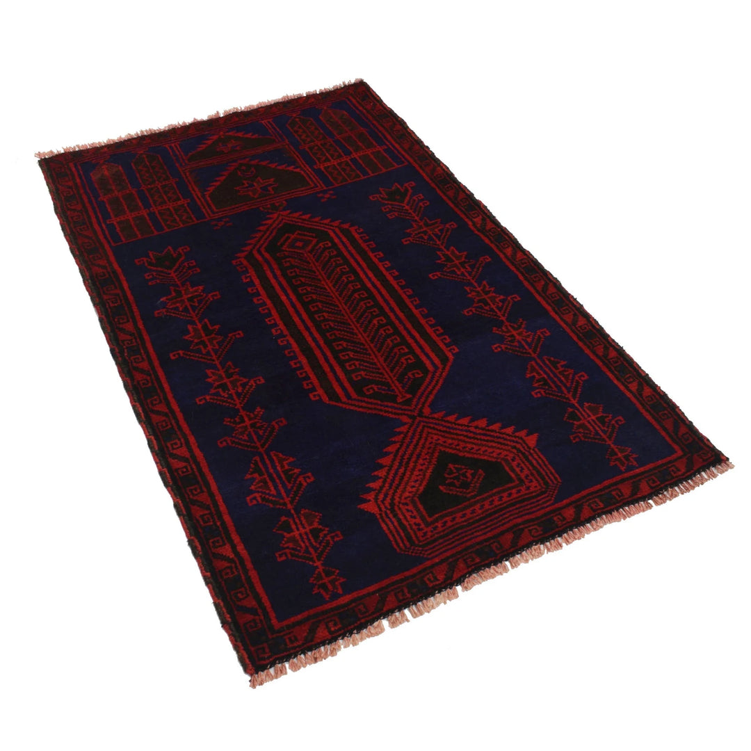Blue Afghan Prayer Rug 3' 1" x 4' 10" Hand-Knotted | No. AL99028
