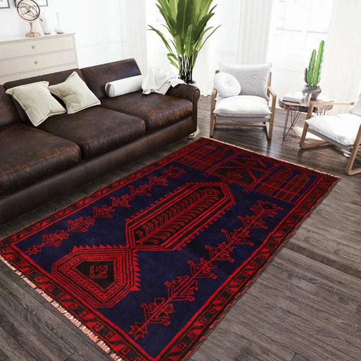 Blue Afghan Prayer Rug 3' 1" x 4' 10" Hand-Knotted | No. AL99028