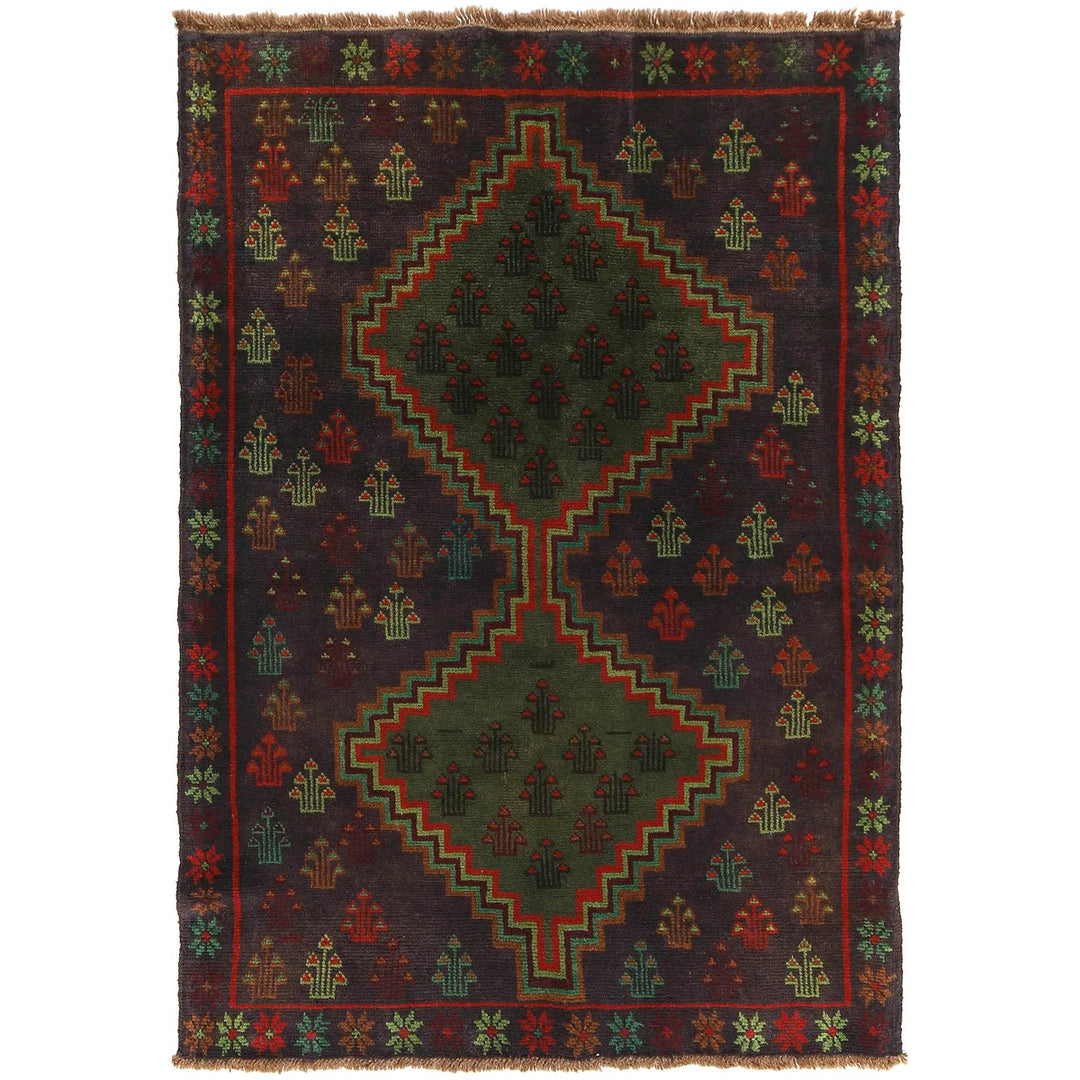 Afghan Baluchi Rug 4' 5" x 5' 10" Hand-Knotted | No. AL99059