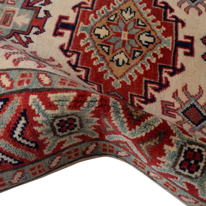 Ivory Afghan Kazak Rug 2' 9" x 3' 8" Hand-Knotted | No. AL99087