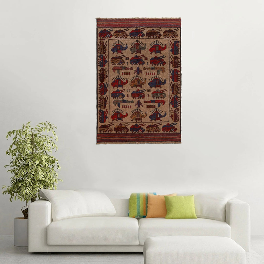 Brown Afghan War Carpet Rug 4' 3" x 6' 3" Hand-Knotted | No. AL99116