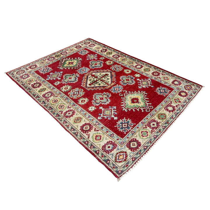 Red Afghan Kazak Rug 2' 7" x 3' 9" Hand-Knotted | No. AL99129