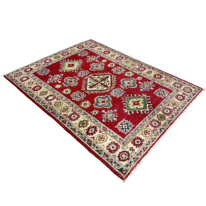 Red Afghan Kazak Rug 2' 7" x 3' 9" Hand-Knotted | No. AL99129