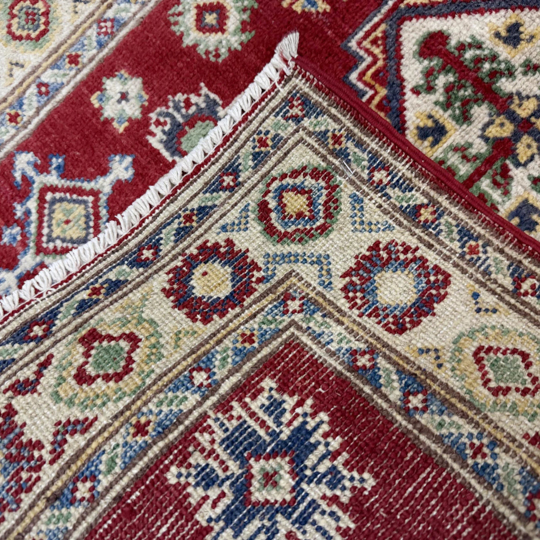 Red Afghan Kazak Rug 2' 7" x 3' 9" Hand-Knotted | No. AL99129