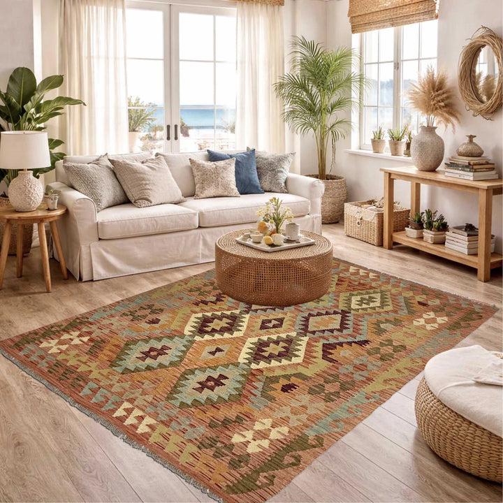 Afghan Kilim Rug 4' 7" x 6' 2" Flat-Weave | No. AL99158