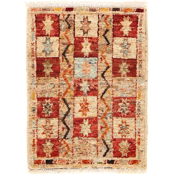 Afghan Geometric Rug 1' 5" x 2' 0" Hand-Knotted | No. AL99160