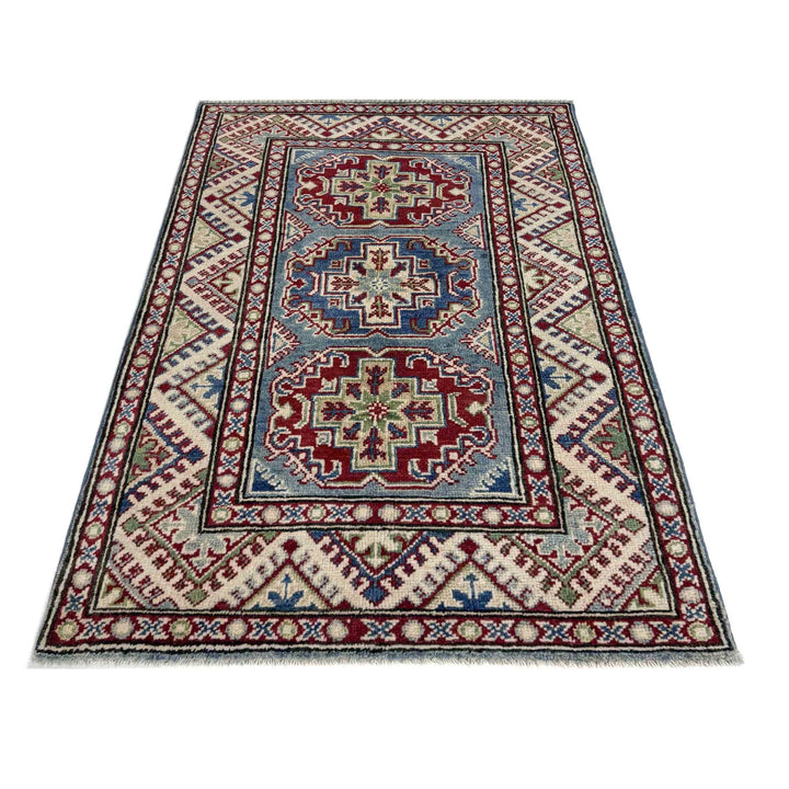 Blue Afghan Kazak Rug 2' 7" x 4' 0" Hand-Knotted | No. AL991734