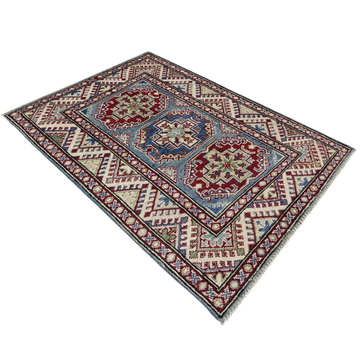 Blue Afghan Kazak Rug 2' 7" x 4' 0" Hand-Knotted | No. AL991734