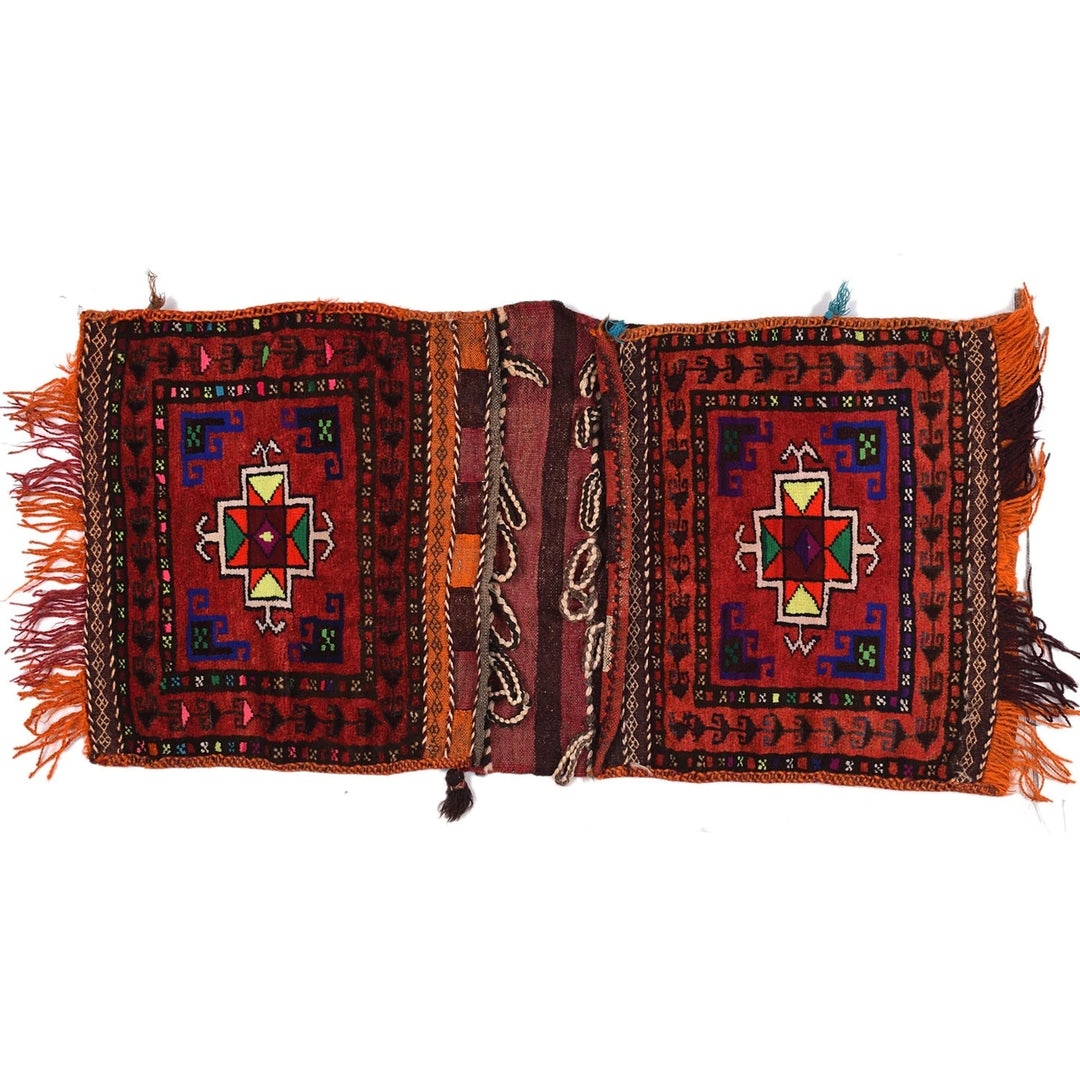 Red Afghan Geometric Rug 1' 6" x 3' 1" Hand-Knotted | No. AL99173