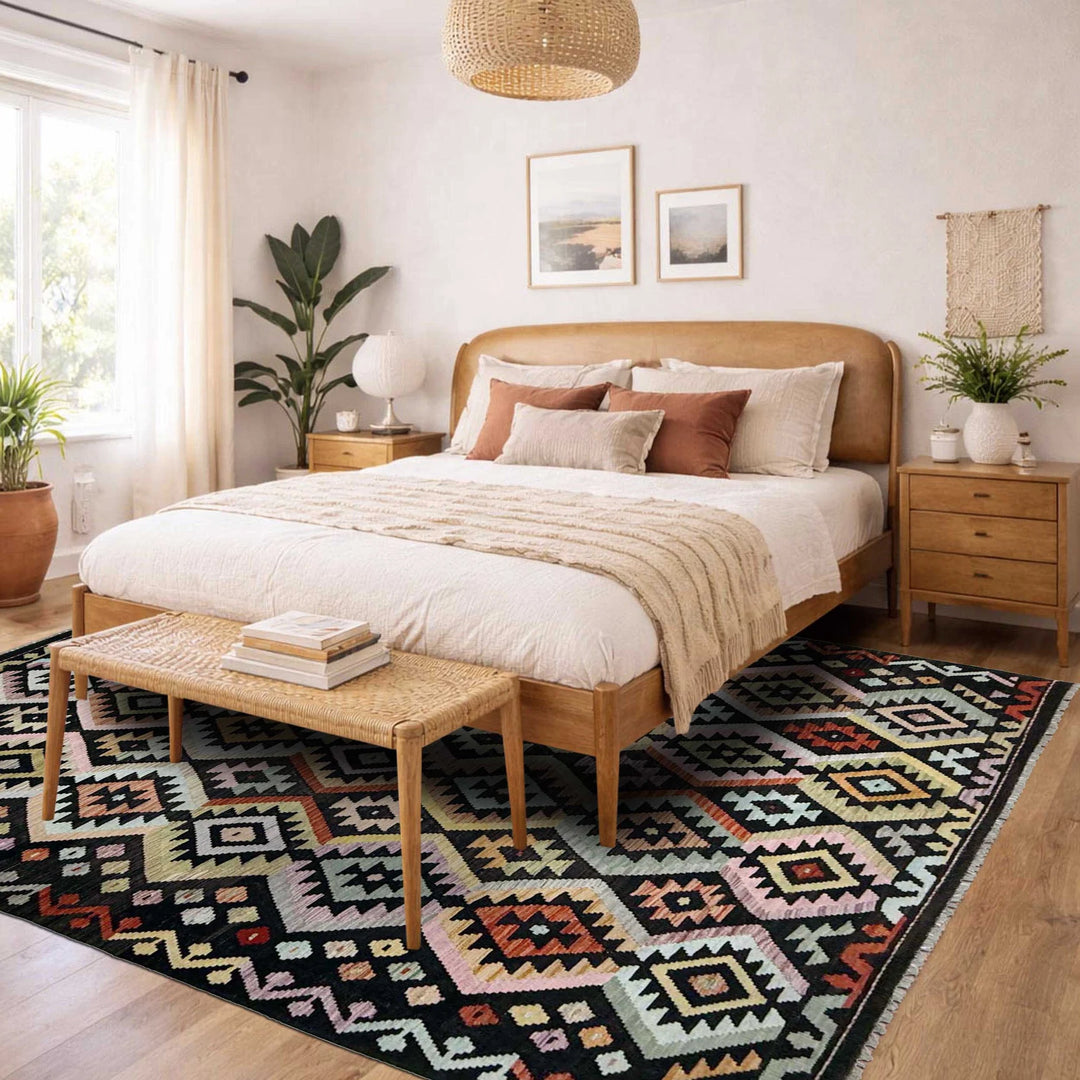 Afghan Vegetable Kilim Rug 6' 5" x 9' 7" Flat-Weave | No. AL992020