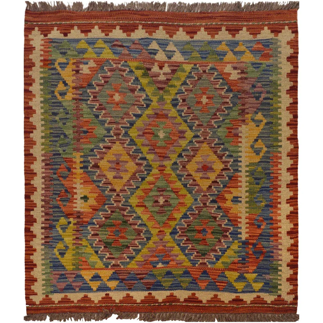 Afghan Vegetable Kilim Rug 2' 10" x 3' 7" Flat-Weave | No. AL99231