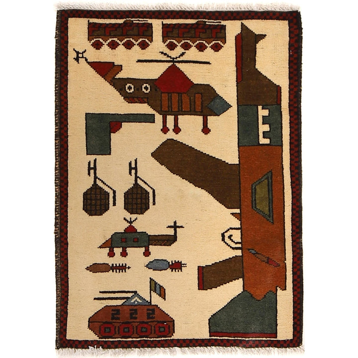Beige Afghan War Rug 2' 0" x 2' 10" Hand-Knotted | No. AL99245