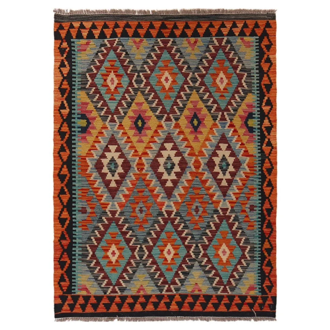 Afghan Vegetable Kilim Rug 3' 6" x 4' 9" Flat-Weave | No. AL99267