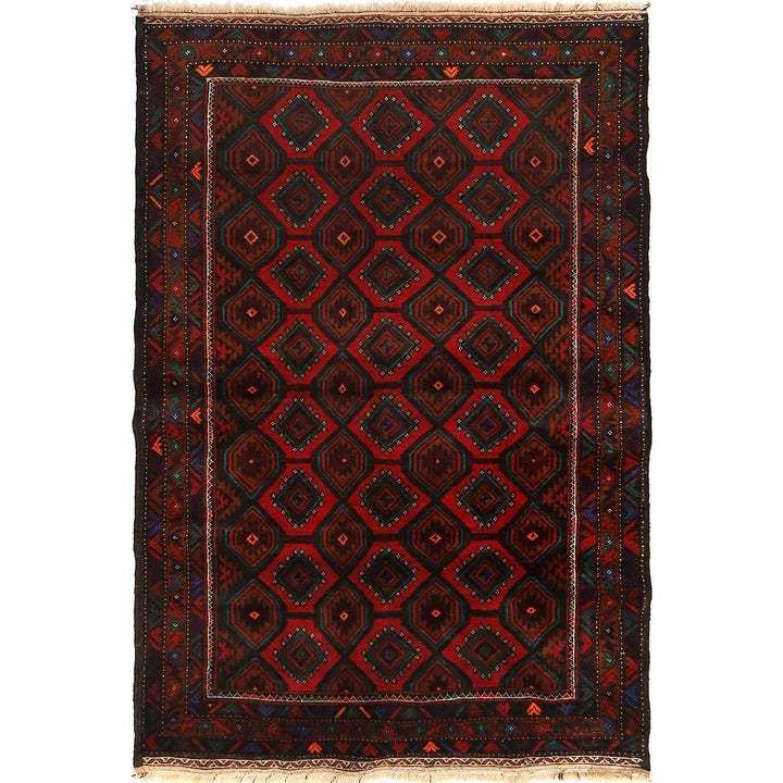 Red Afghan Baluchi Rug 3' 10" x 6' 0" Hand-Knotted | No. AL99279