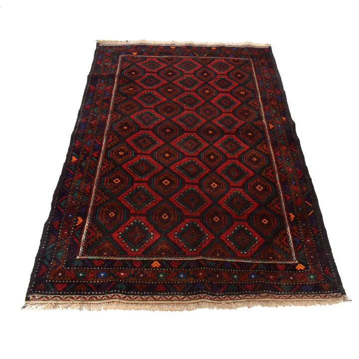 Red Afghan Baluchi Rug 3' 10" x 6' 0" Hand-Knotted | No. AL99279