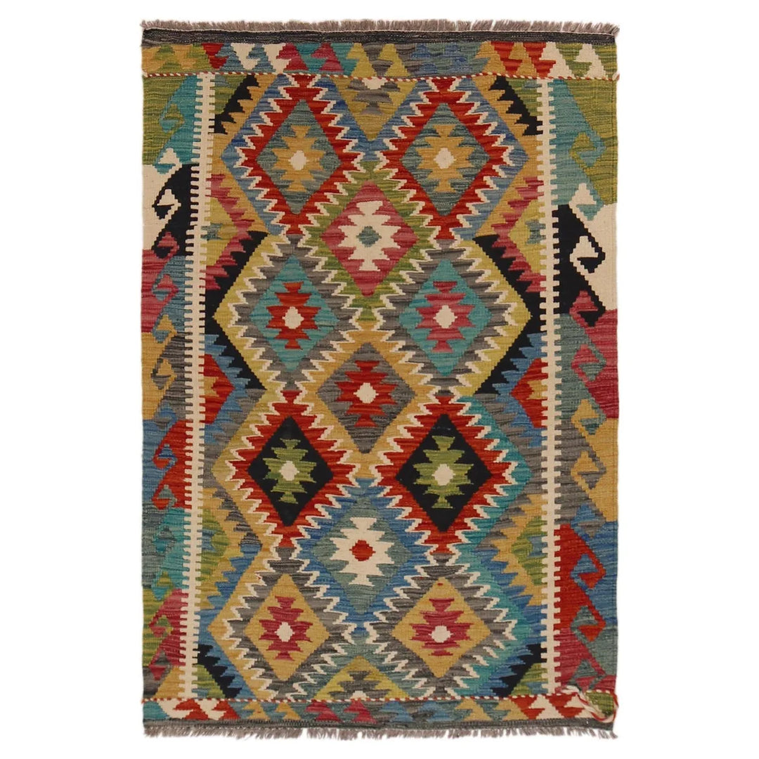 Afghan Kilim Rug 3' 4" x 4' 11" Flat-Weave | No. AL99339