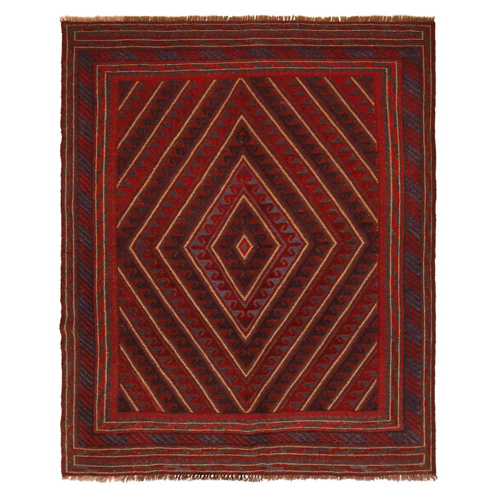 Red Afghan Mashwani Rug 4' 11" x 5' 11" Hand-Knotted | No. AL99376