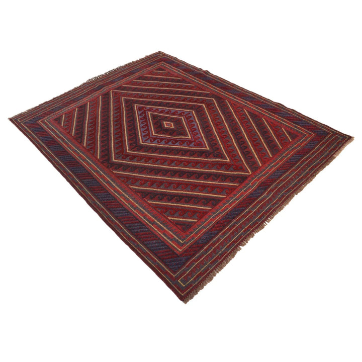 Red Afghan Mashwani Rug 4' 11" x 5' 11" Hand-Knotted | No. AL99376